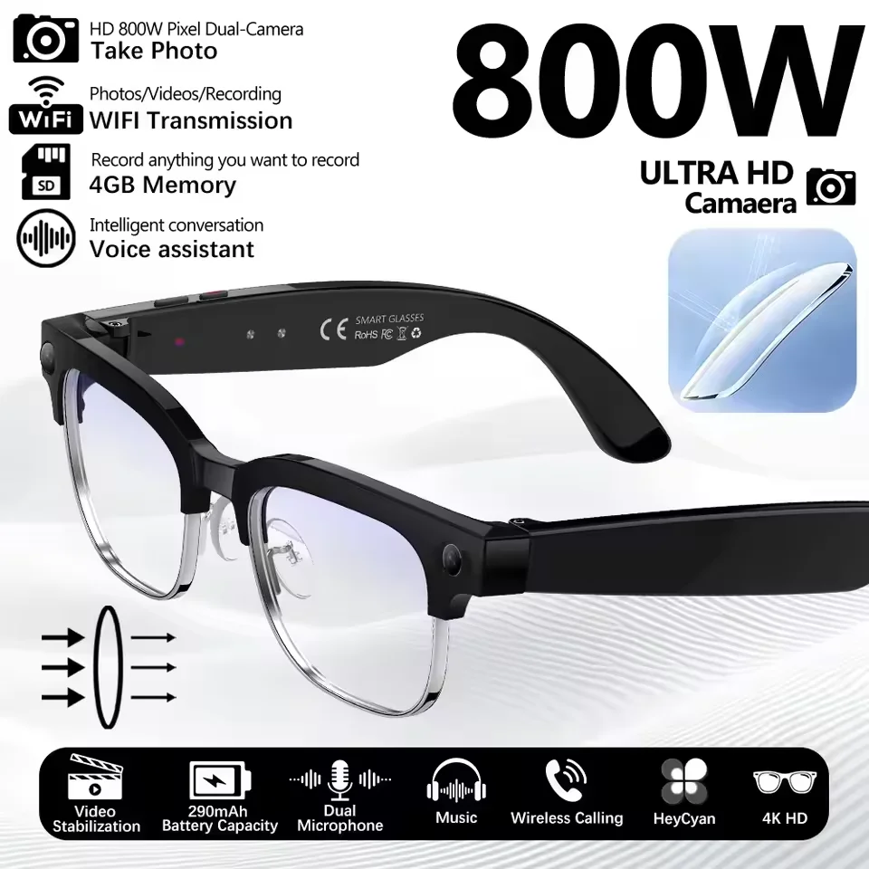 Wereldpremière 2026 4K HD Camera AI Smart Glasses 800W Pixel Camera 1080P Video AI Fotoherkenning Bellen Reizen naar het buitenland Bril