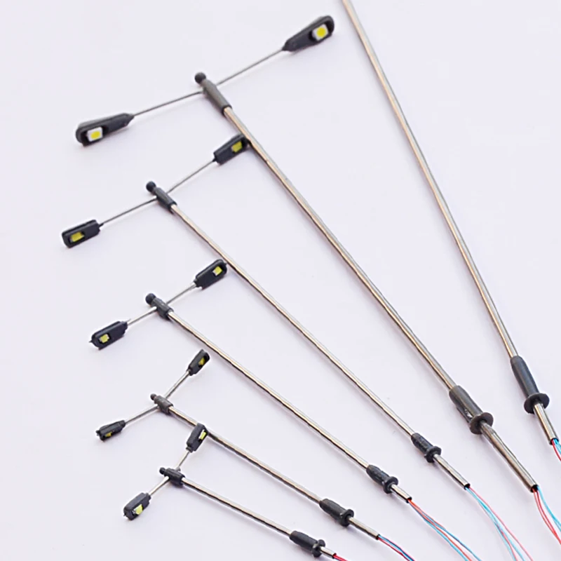 Scale 1:75-300 Diy Miniature Street Lamp Double-head 3V Led Light Model HO Train Railway Landscape Layout Diorama Kits 12Pcs/Lot