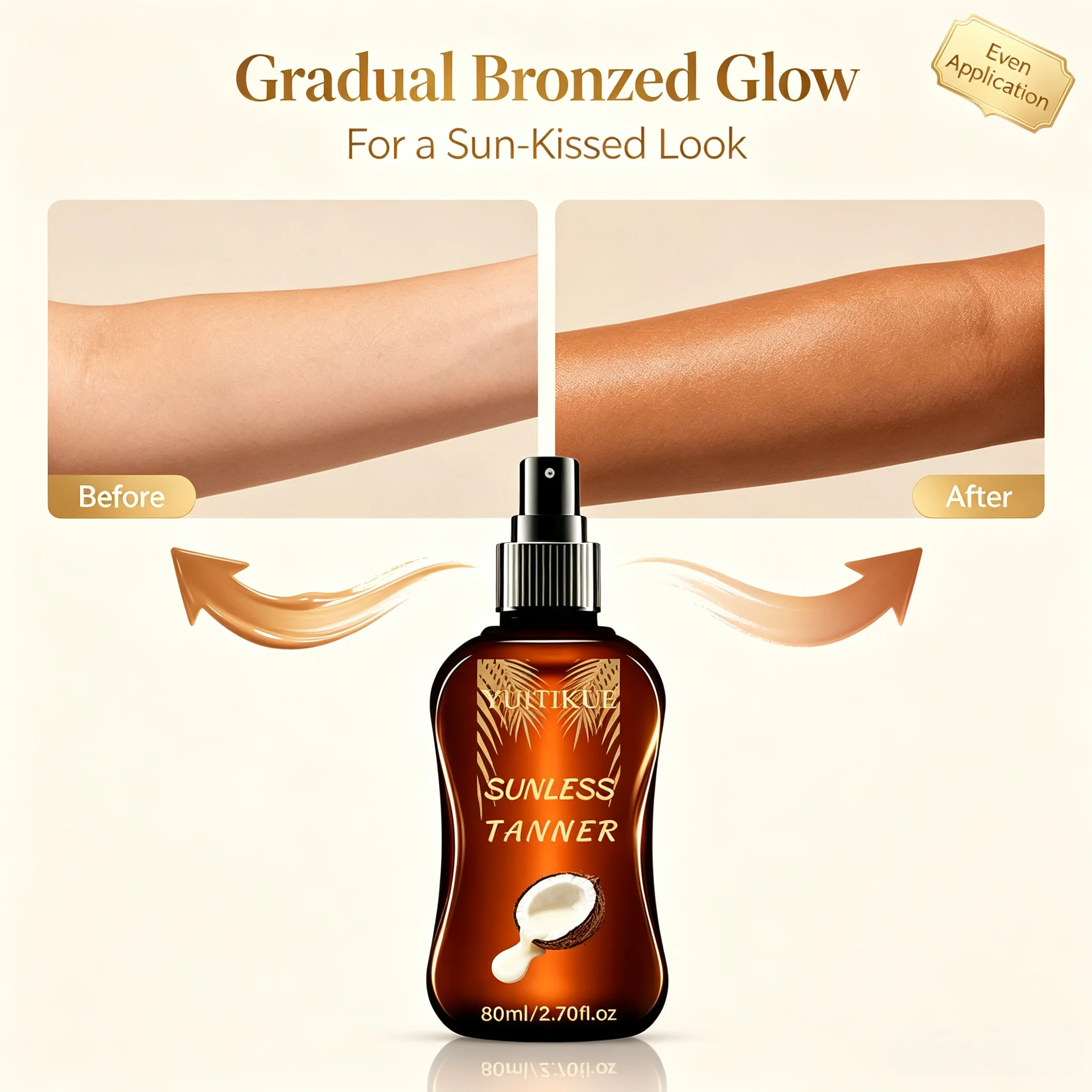YUITIKUE Coconut Sunless Tanner Spray Self Tanning Mist Natural Bronze Skin Body Sunless Tanning Care Spray 80ml