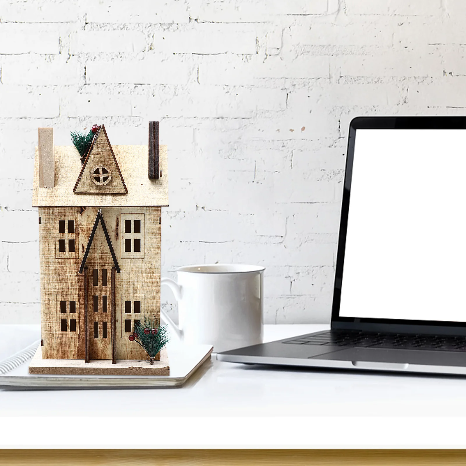 1Pcs Wooden House Craft with LED Light Warm Glow Desktop Decor for Christmas Holiday Home Bedroom Mall Display Xmas Decor