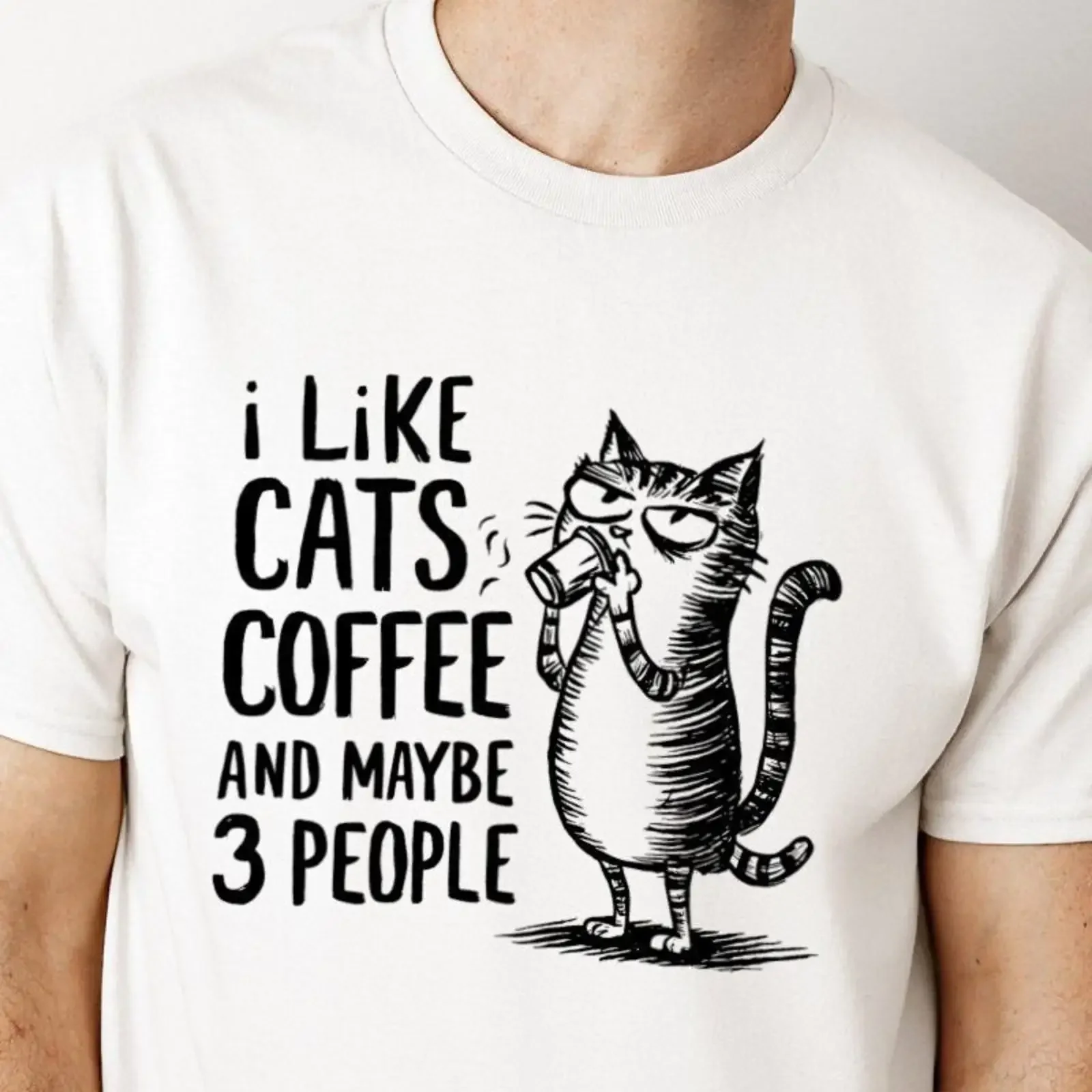 I Like Cats Coffee And Maybe 3 People Funny T Shirt Vintage for Cat Lovers vintage Washed streetwear Slightly Soft graphic