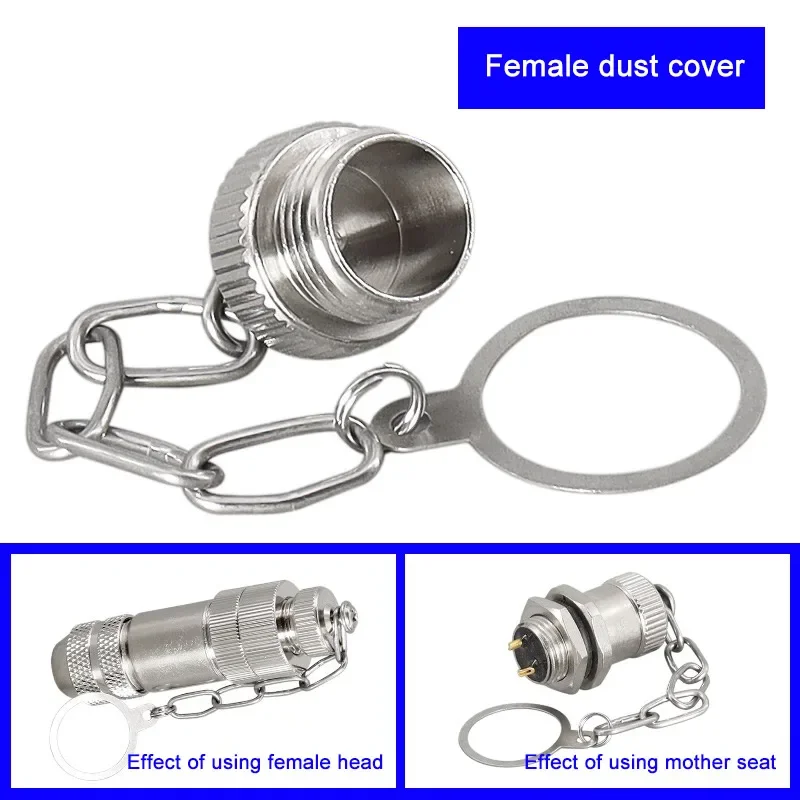 M12 Aviation Plug Socket Dust Cover with Chain Plastic Rubber Metal Dust Cover for Male Female Sensor Connector Waterproof Cover