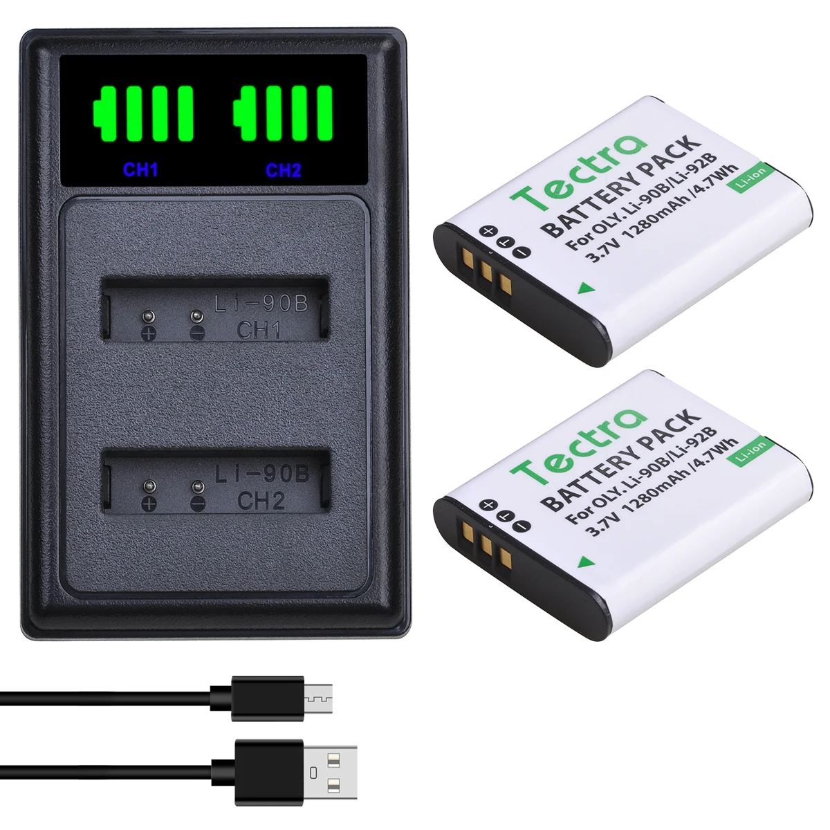 Camera Li-90b Li-92b Battery + LED Dual Charger for Olympus Tough TG-1 iHS,TG-2 iHS,TG-3,TG-4,TG-5,TG-6,TG-Tracker