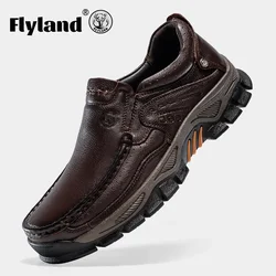 FLYLAND Handmade Men Genuine Leather Shoes Casual Loafers Male Business Dress Shoes