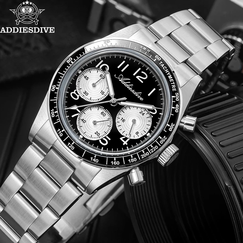 

ADDIESDIVE New 37mm Men Quartz Watch Luxury Chronograph Ceramic Bezel Bubble Glass 100m Waterproof Luminous Watches High Quality