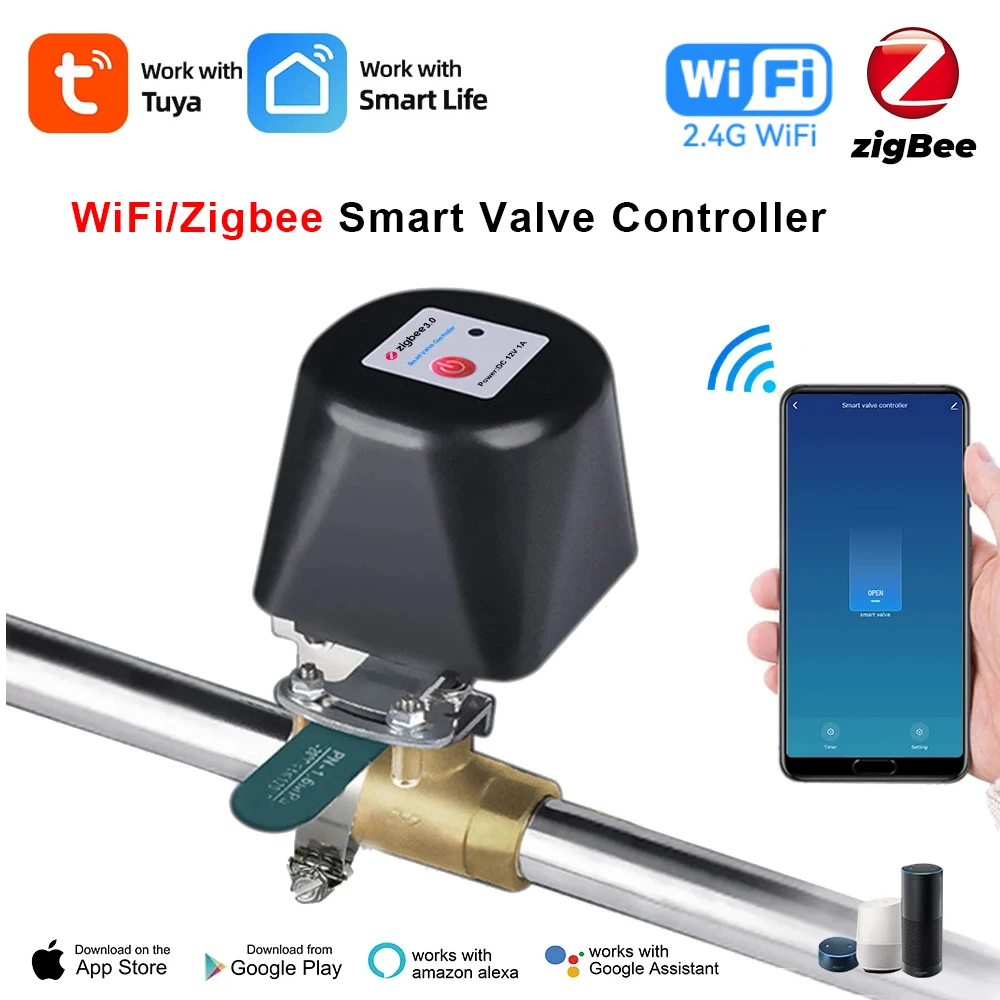 Tuya-válvula de agua Zigbee con WiFi, controlador de riego con temporizador, cierre de Gas inteligente para jardín, con Alexa y asistente de Google, Smart Life