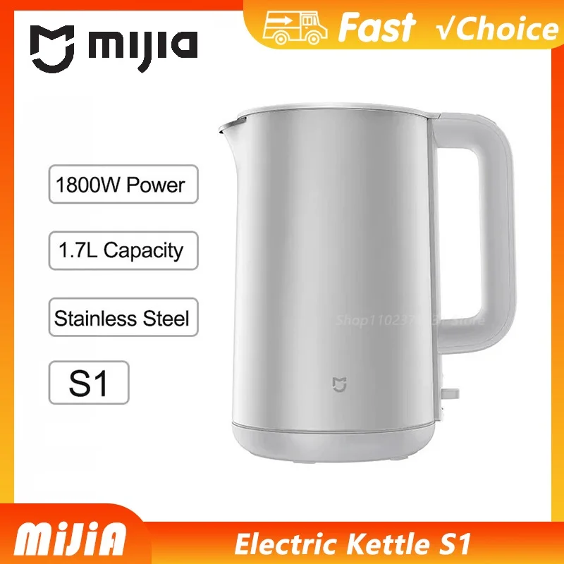 

НОВЫЙ Электрический чайник MIJIA S1, быстрый нагрев, нержавеющая сталь, 1.7 л, 1800 Вт, защита от перегрева, четырехуровневая защита