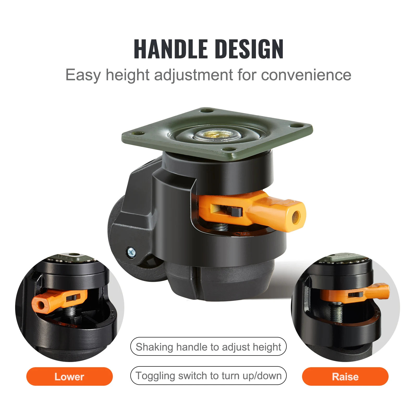 SucceBuy 4 Pcs Leveling Casters Heavy Duty Swivel Caster Wheels with Handle Design Height Adjustable Feet for Workbench Machine