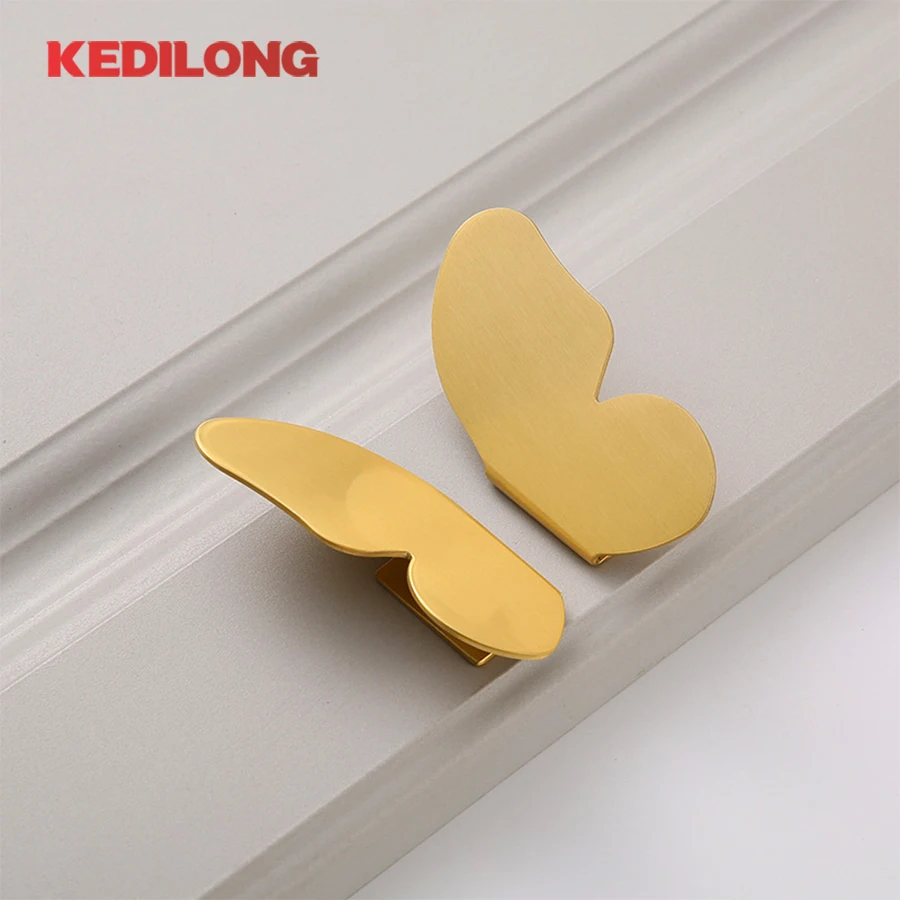 KEDLO زوج واحد من مقبض المطبخ ذو الشخصية الإبداعية والبساطة الحديثة على شكل فراشة بدون حفر بمقبض ذهبي ومقبض سحب للدرج