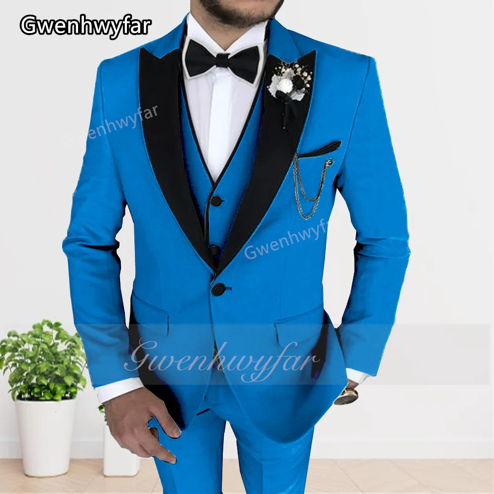 Image 6: Gwenhwyfar 2025 costume jaune pour hommes coupe ajustée simple boutonnage fête formelle de mariage 3 pièces smoking pour hommes (Blazer + pantalon + gilet)