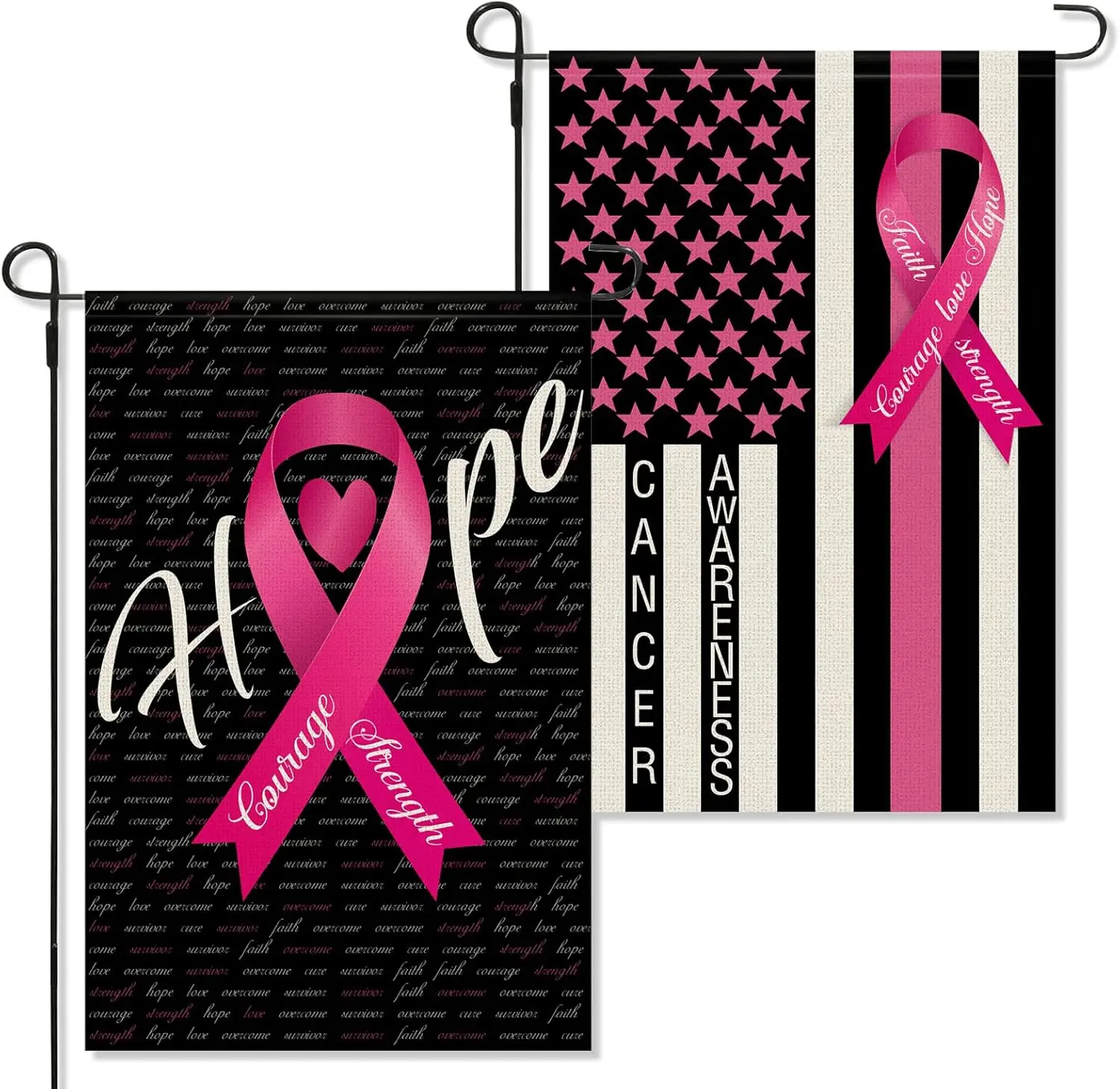 2 Pieces Breast Cancer Awareness Ribbon Garden Flag Pink Ribbon Caring Inspirational Support Yard Flag Vertical Double Sided Pri