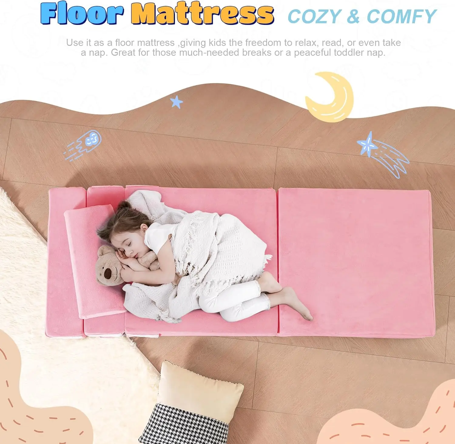 Sofá cama para niños, colchón triple plegable para niños pequeños, sofá cama plegable, colchón futón plegable para niños, sofá plegable para niños, Pin