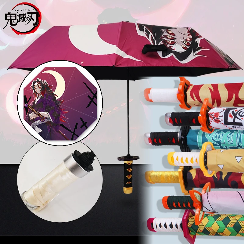 Demon Slayer Kokushibo Katana Umbrella Folding Parasol Anime Kimetsu No Yaiba Kokushibo Tanjirou Katana Sword Umbrellas Paraguas