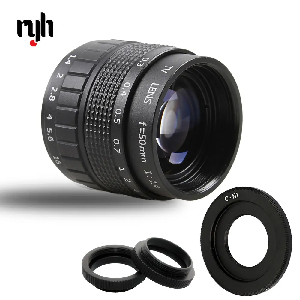 50mm F1.4 CCTV TV Movie lens+C Mount+Macro ring for Nikon 1 AW1 S2 J4 J3 J2 J1 V3 V2 V1 mirrorless Camera C-NI N1