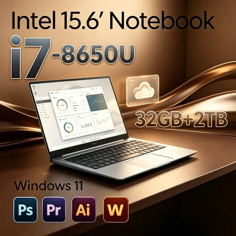 

Portable 15.6" 120Hz Notebook Intel I7-8650U 32GB RAM 2TB 5000mAh Long Lasting Battery Windows 11 Business Working Laptop