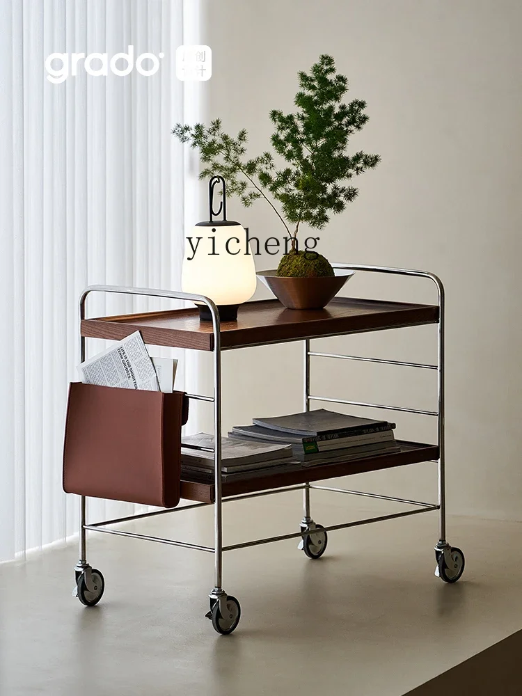 ZC Trolley Tea Table Movable Lockable Storage Household Shelf Stainless Steel Living Room Side Table