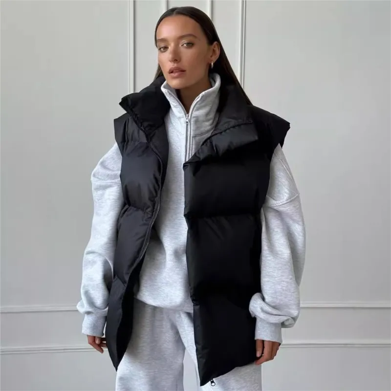 

Casual zipper sleeveless loose sports solid color jacket for autumn and winter women's fashionable and commuting warm jacket