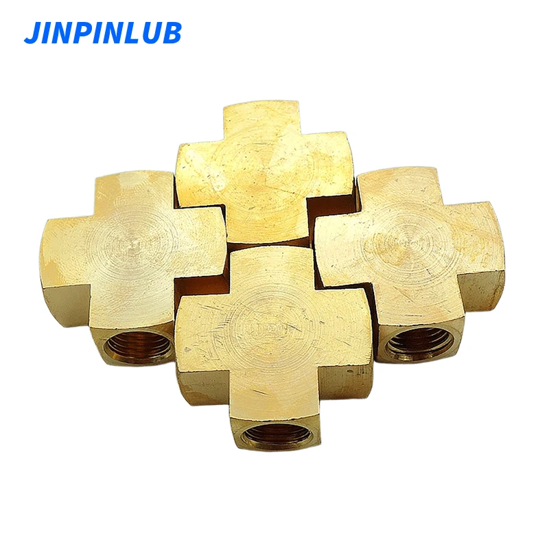 JINPINLUB PJDB Brass Internal Thread Four-Way Square Connector Pt1/8 2/8 3/8 Cross Four-Way Pipeline Fittings