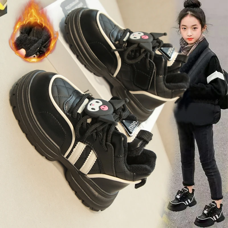 

Хлопковая обувь Miniso Kuromi для детей, осенне-зимняя противоскользящая милая студенческая плюшевая хлопковая обувь с героями мультфильмов, утолщенная Hello Kitty