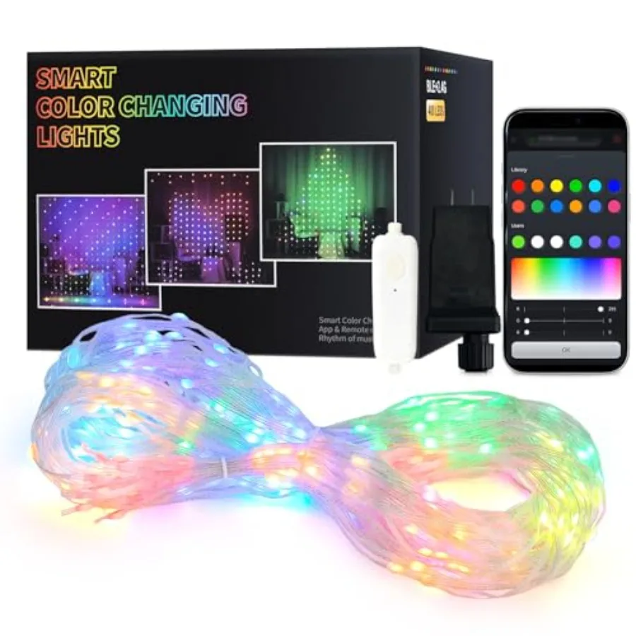 

App-Control RGB Curtain Lights 6.5x6.5ft Color Changing String Lights DIY Functions Smart Holiday Lights for Bedroom 4th of Jul