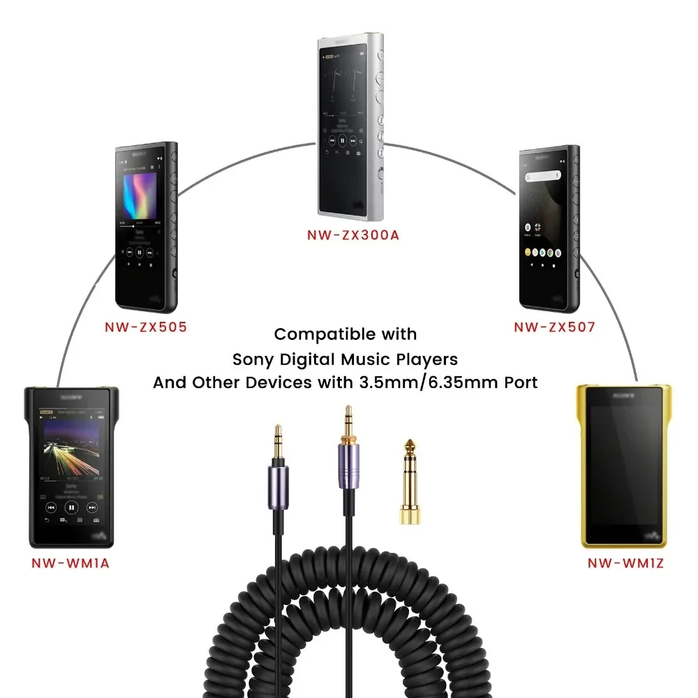 OFC Replacement Spring Coiled 6.35mm Aux 3.5mm Cable Extension Cord For Sony MDR-CD480 MDR-CD580 MDR-CD780 Headphones