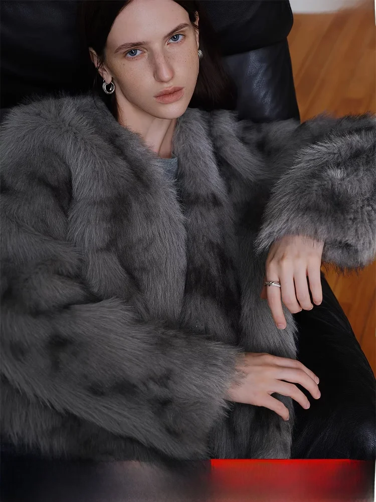 

Self-Chic ort V-Ne Jaet из искусственного меха, женская зимняя верхняя одежда с длинными волосами, интегрированная верхняя одежда из кожи и меха