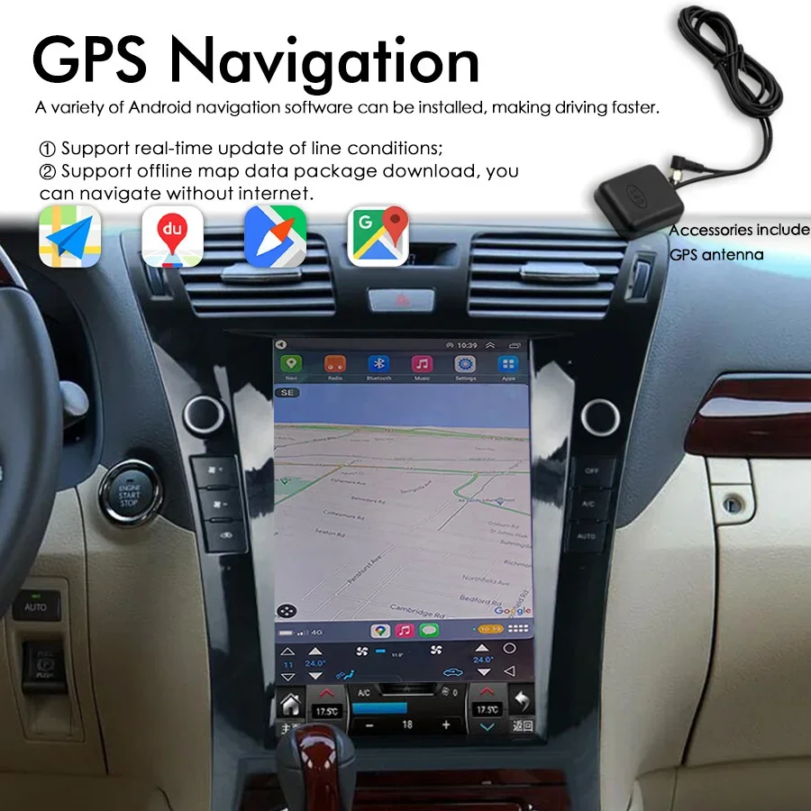 لكزس LS460 2006-2010 12.1 "شاشة عمودية أندرويد رئيس وحدة مشغل وسائط متعددة اللاسلكية CarPlay سريع وحدة المعالجة المركزية سيارة لتحديد المواقع والملاحة
