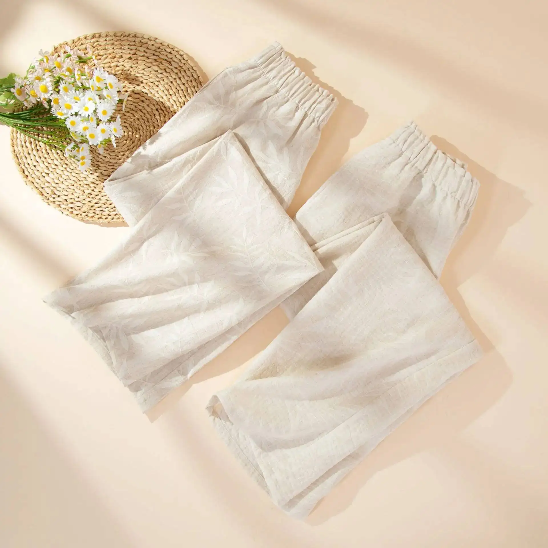 

Apricot Color Cotton Home Sleepwear Long Pants For Women's Summer And Autumn Casual Wear Mosquito Resistant Trousers