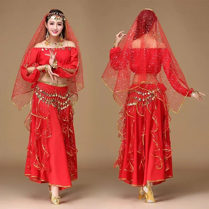 Indian Dance Costume Belly Dance Long Sleeve Performance Set New Adult Female Egyptian Dance Practice Performance Costume