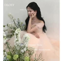 OLOEY Simple Off Shoulder Prom Dress Korea Photoshoot Customized Soft Tulle Pink Wedding Party Dress Performance Dress