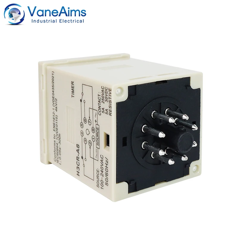 H3CR-A8 Time Timer Relay 100-240VAC 50/60Hz 0.05s to 300h 8PIN Power On and Off Cycle Delay Time Relay Timer Control VaneAims