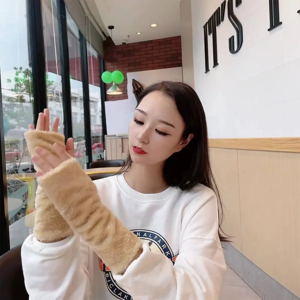 Outdoor Sports Women's Gloves Arm Warmers Keep Warm Half Finger Gloves Solid Color Fingerless Mittens Gift