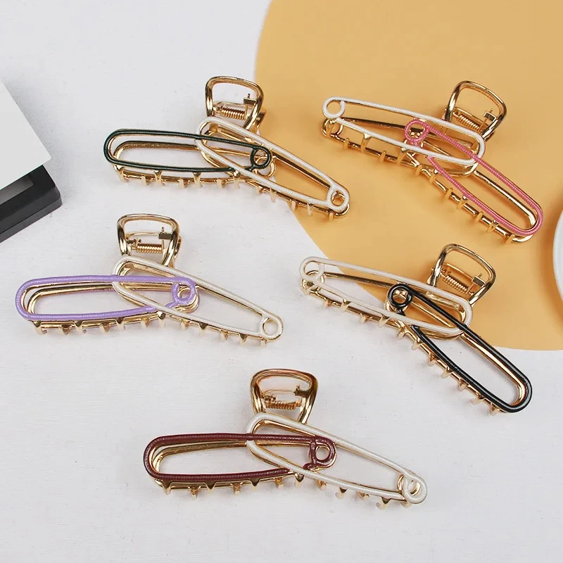 

New Shark Clip Double Pin Ponytail Back Of Head Large Hair Grab Crip Oil Electroplated Hair Accessories