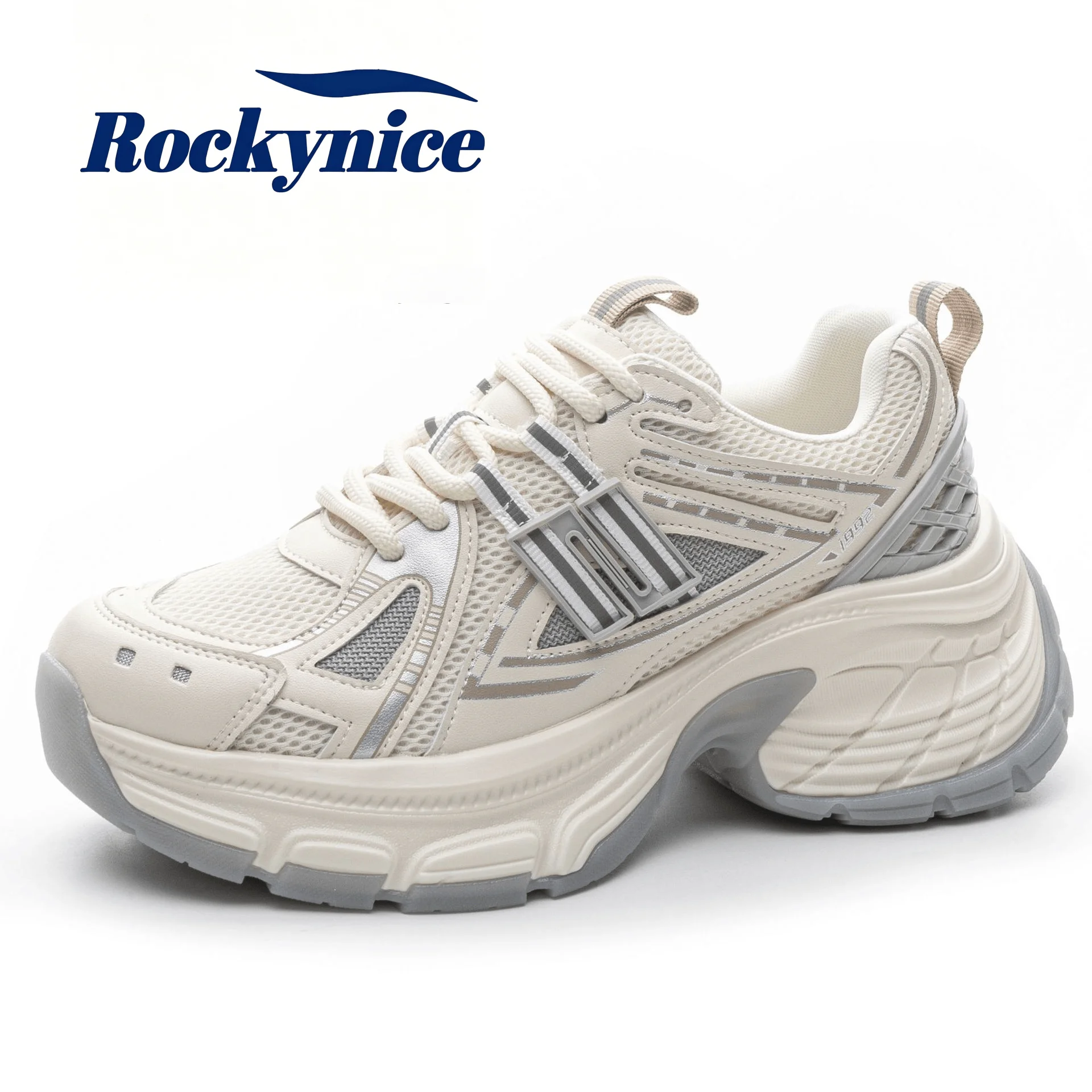 6.5CM Women Casual Leather Shoes Platform Sports Dad Shoes New Autumn Breathable Mesh Chunky Sneakers Vulcanize Skateboard Shoes