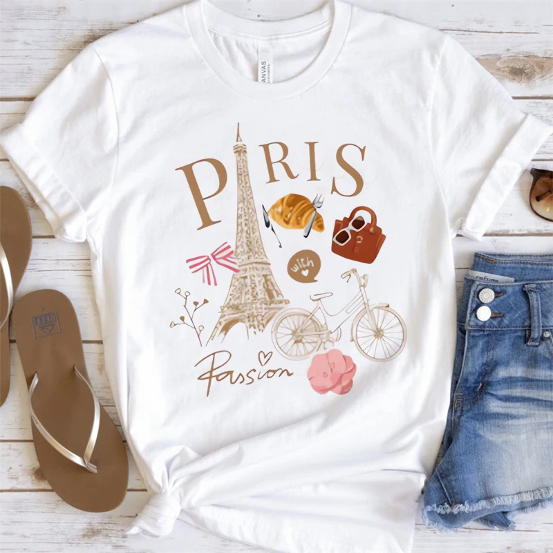 Camiseta básica de moda Paris Passion Torre Eiffel, camiseta estampada para mujer, camiseta de manga corta bonita para chica, camiseta de verano