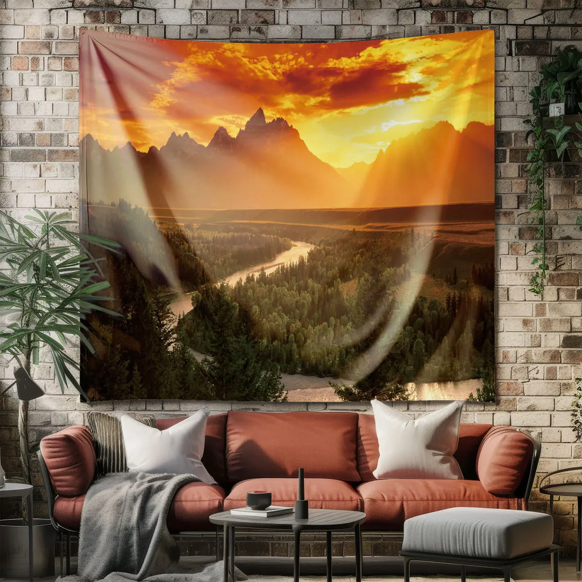 1pc sunset mountain river forest landscape tapestry multiple sizes decorating walls hanging as a pendant gift backdrop