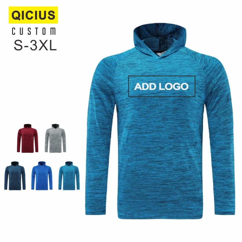 Men's Quick-Drying Sports Fitness Stretch Hoodie Custom Printed Embroidery Logo Breathable Long-Sleeved Running Top