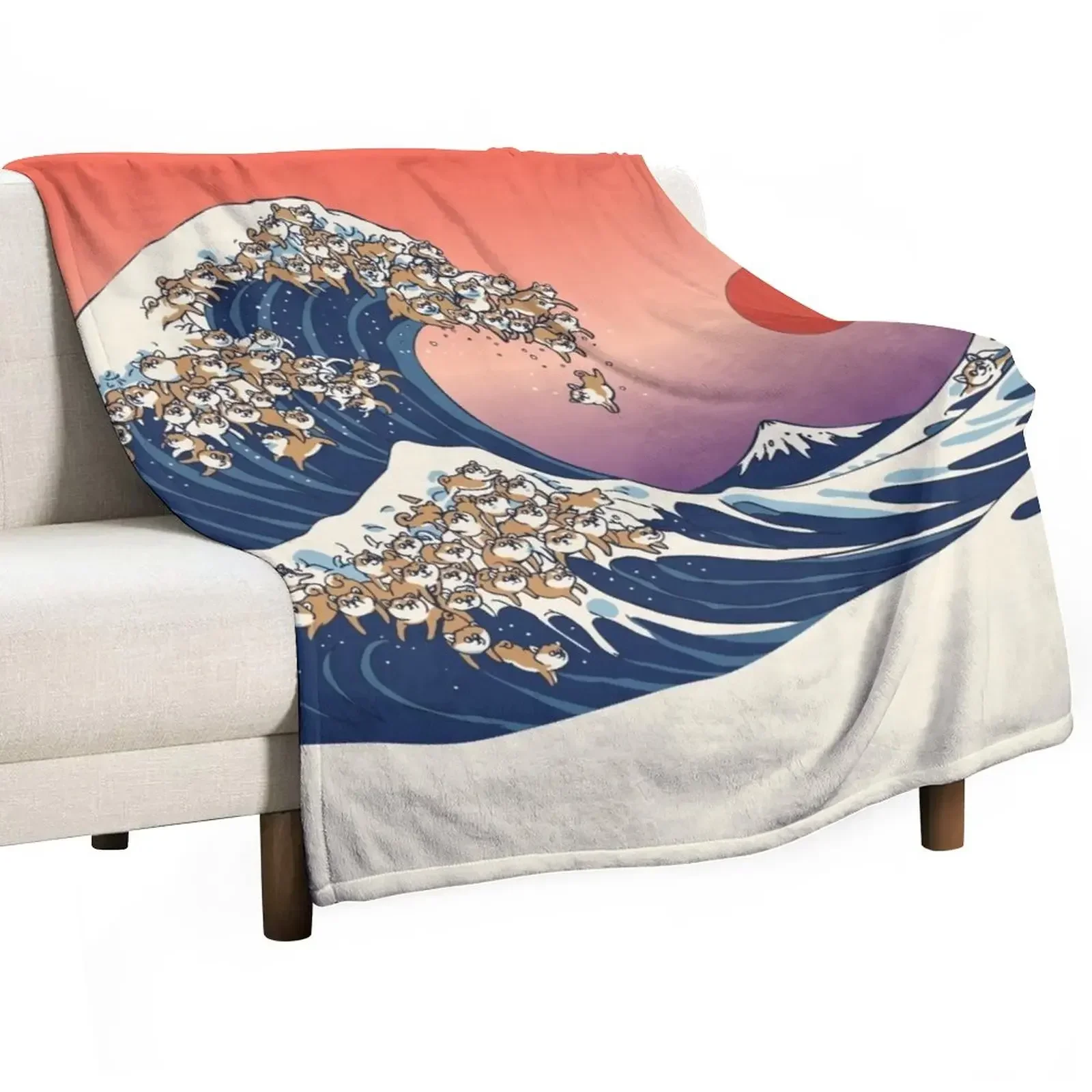 The Great Wave of Shiba Inu Throw Blanket Beach Furry Luxury Throw Blankets