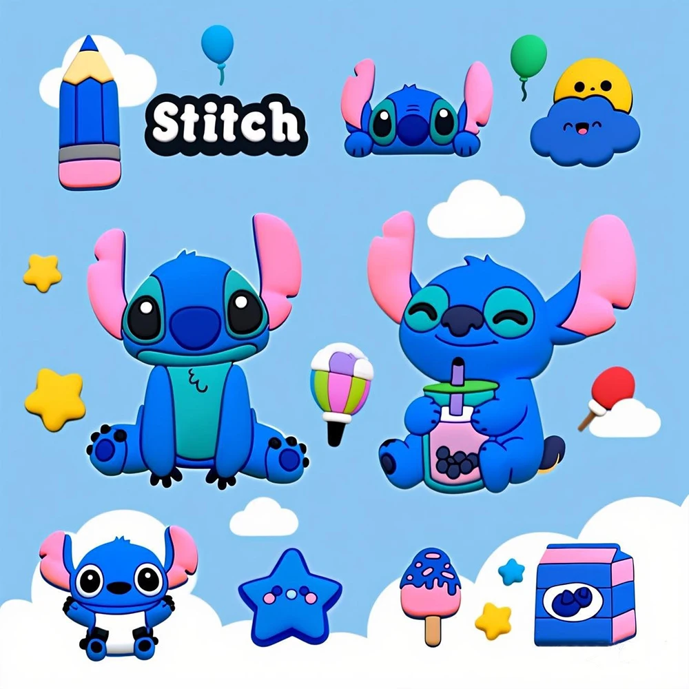 

MINISO 10pcs Stitch Shoe Charms Set For Clogs Bag Bubble Slides Sandals Cute Cartoon PVC Shoe Decorations Accessories