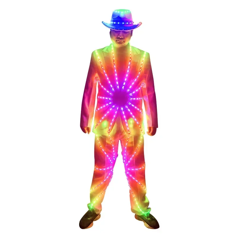 Rainbow Light LED Suit Pants Men Luminous Stage Dance Performance Wear 2024 Halloween Show Nightclub Party Rave Outfit 2024