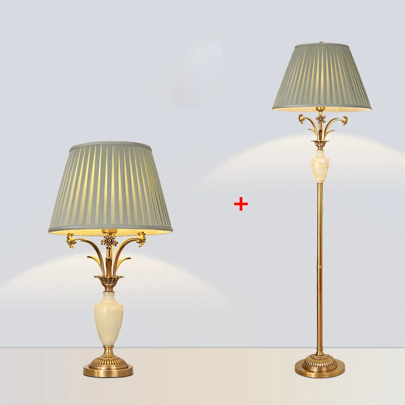 

Modern Copper Light Luxury Brass Marble Table Lamp Hotel Project Villa Decorative Lamp Living Room Bedroom Floor Lamp
