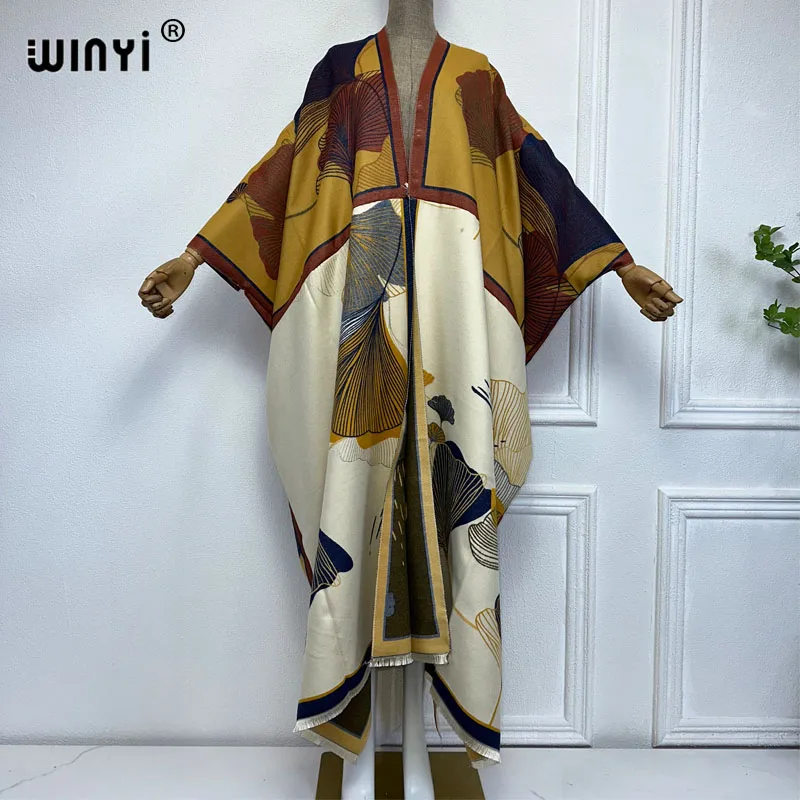 WINYI moda zimowa kimono dla kobiet Retro luźny płaszcz gruby ciepły długa sukienka modny kardigan bliskowschodni zima abaya