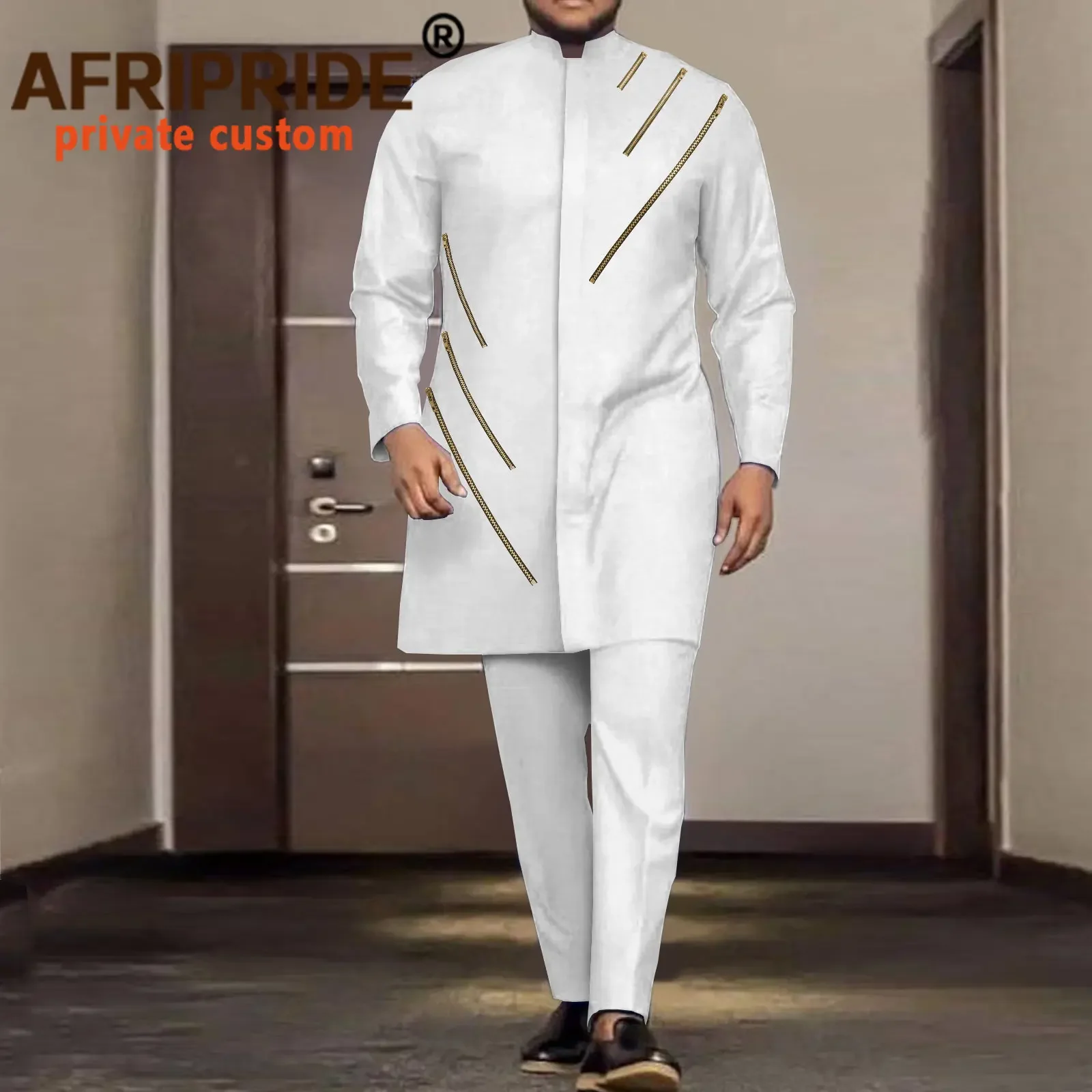 African Clothes for Men Dashiki Jackets and Ankara Pants 2 Piece Outfits Coats with Trousers Set Traditional Tracksuit A2116012