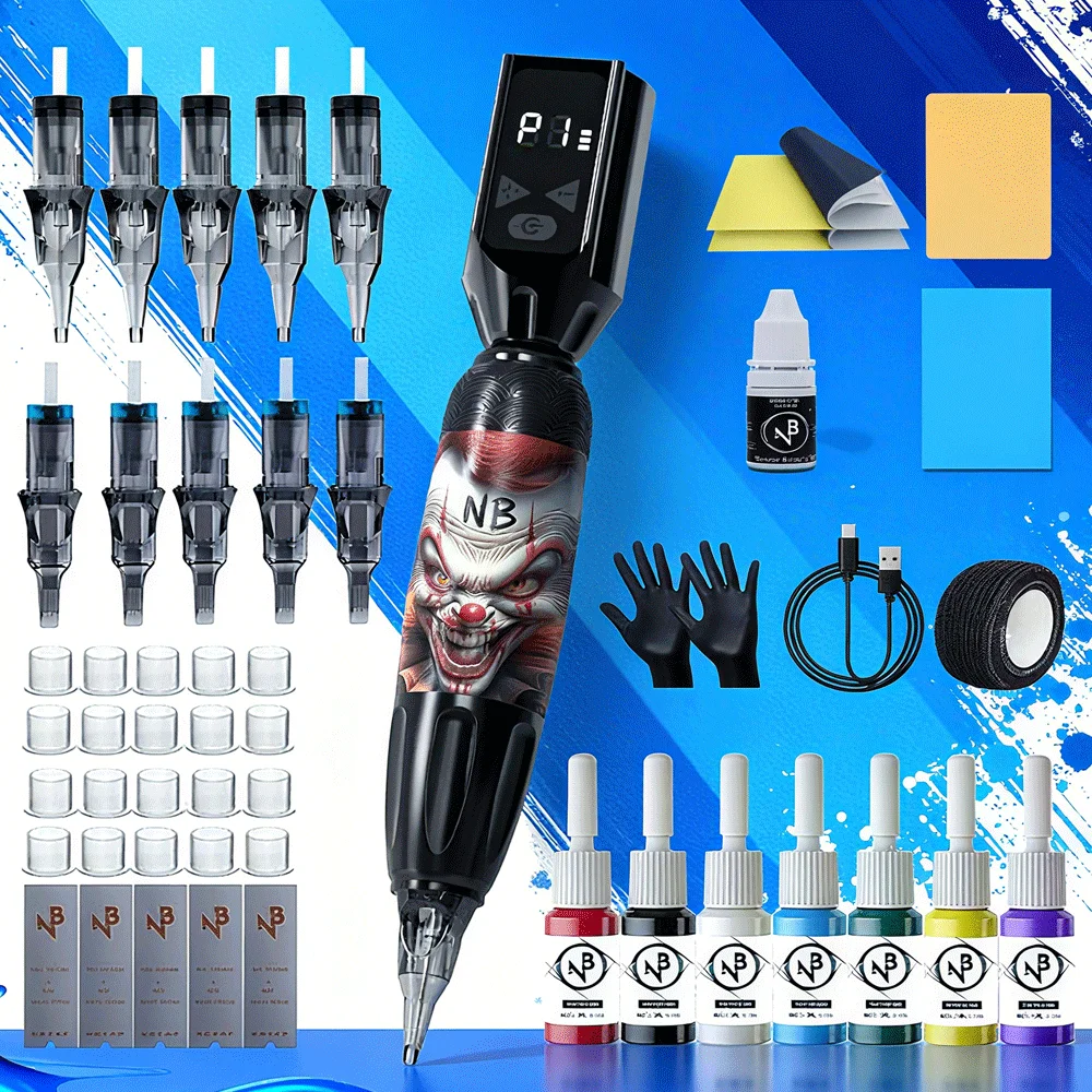 

Wireless Tattoo Pen Kit, Wireless Tattoo Machine, Includes 10 Tattoo Needles and 2 Disposable Cap Tattoo Ink Cups, Tattoo Pen Machine Pen Holder, Transfer Paper and Other Tattoo Supplies, Suitable for Tattoo Beginners