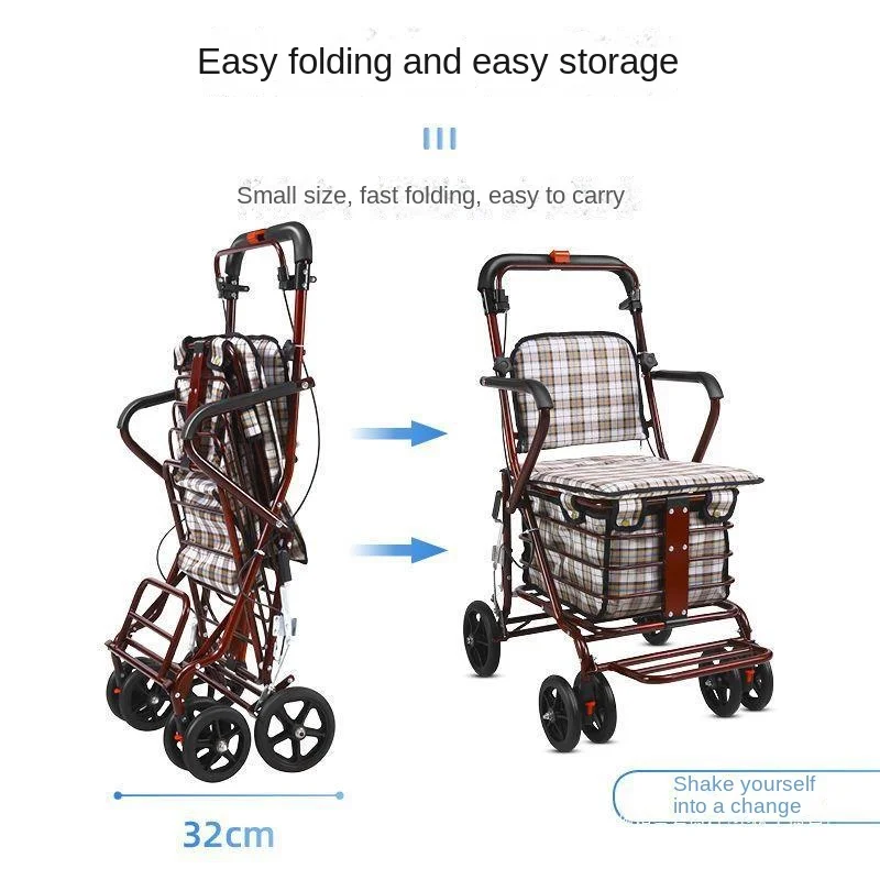 Elderly Scooter Folding Shopping  Seat Can Sit Four Wheels To Buy Food, Walking Can Push Small , Elderly Trolley