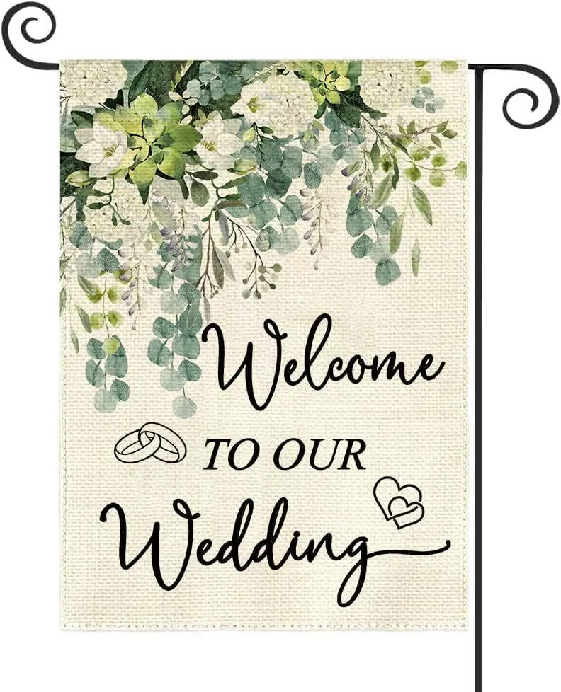 Baccessor Floral Wedding Garden Flag 12.5 x 18 Inch Double Sided Welcome to Our Wedding Yard Flag Ceremony Vertical Married  zzo