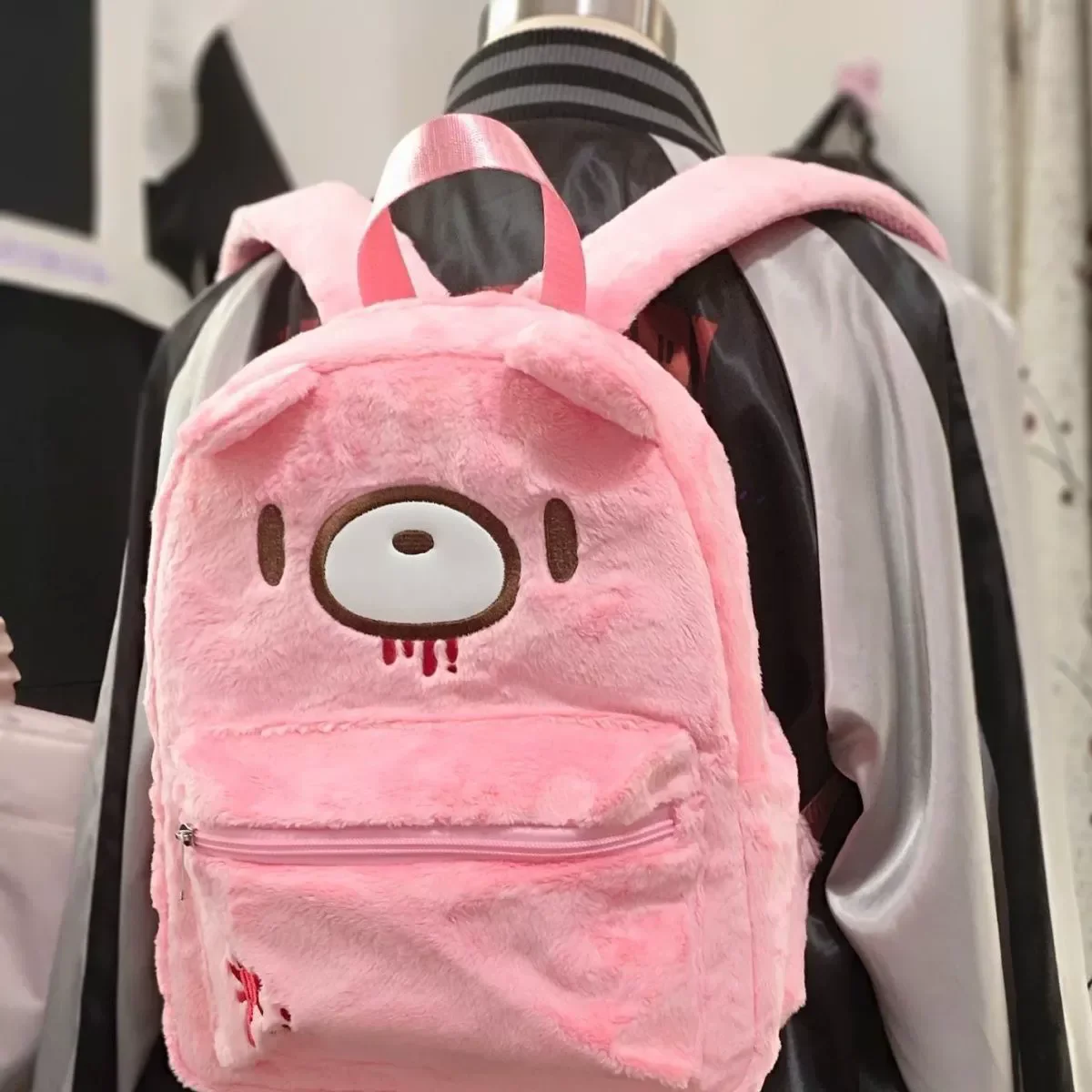 gloomy bear mini backpack Plush Carry a little bit of spooky cuteness wherever you go with the Gloomy Bear Gray Strap Plush Backpack Gloomy Bear Fuzzy Backpack |