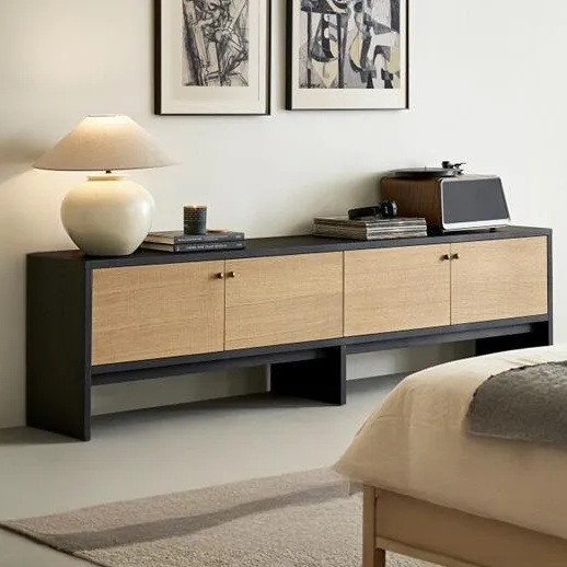 

Yamano TV Cabinet Black Color Matching Wabi Wind Log Home Living Room Storage Cabinet with Drawer