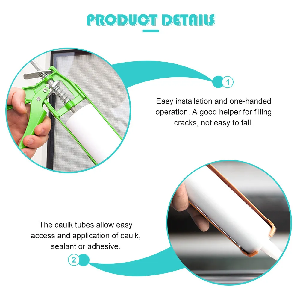 6Pcs Plastic Caulk Tubes Glass Glue Empty Refillable Sealant Tubes Quick Easy One-Handed Use for Cracks Windows Doors