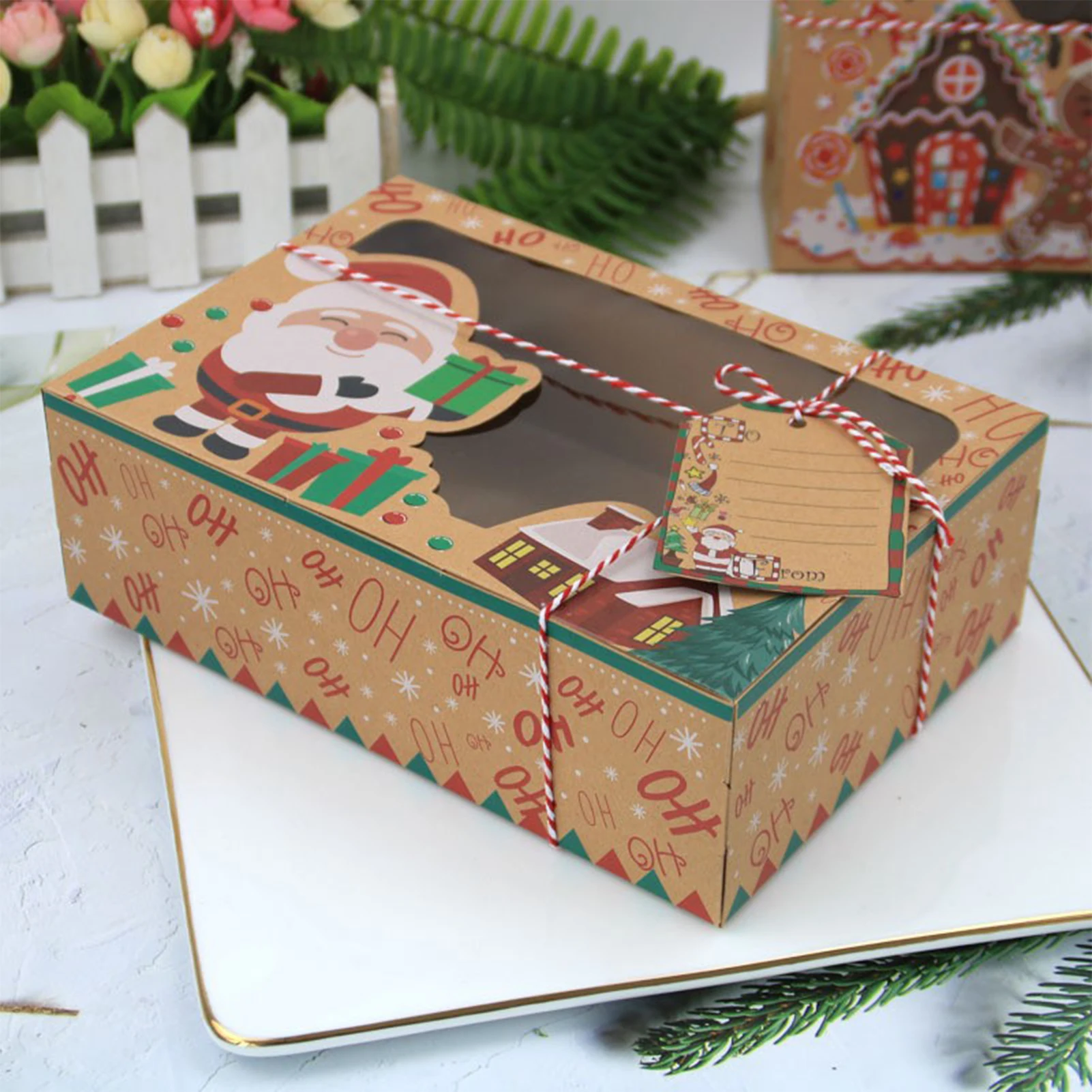 Caixa De Biscoito De Papel Kraft, Caixa De Gingerbread, Janela De PVC, Caixas De Presente De Doces, Natal, Novo, 12 Pcs